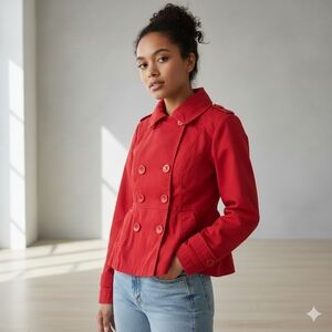 H&M Women's Red Military Double-Breasted Peacoat Size 38/Small